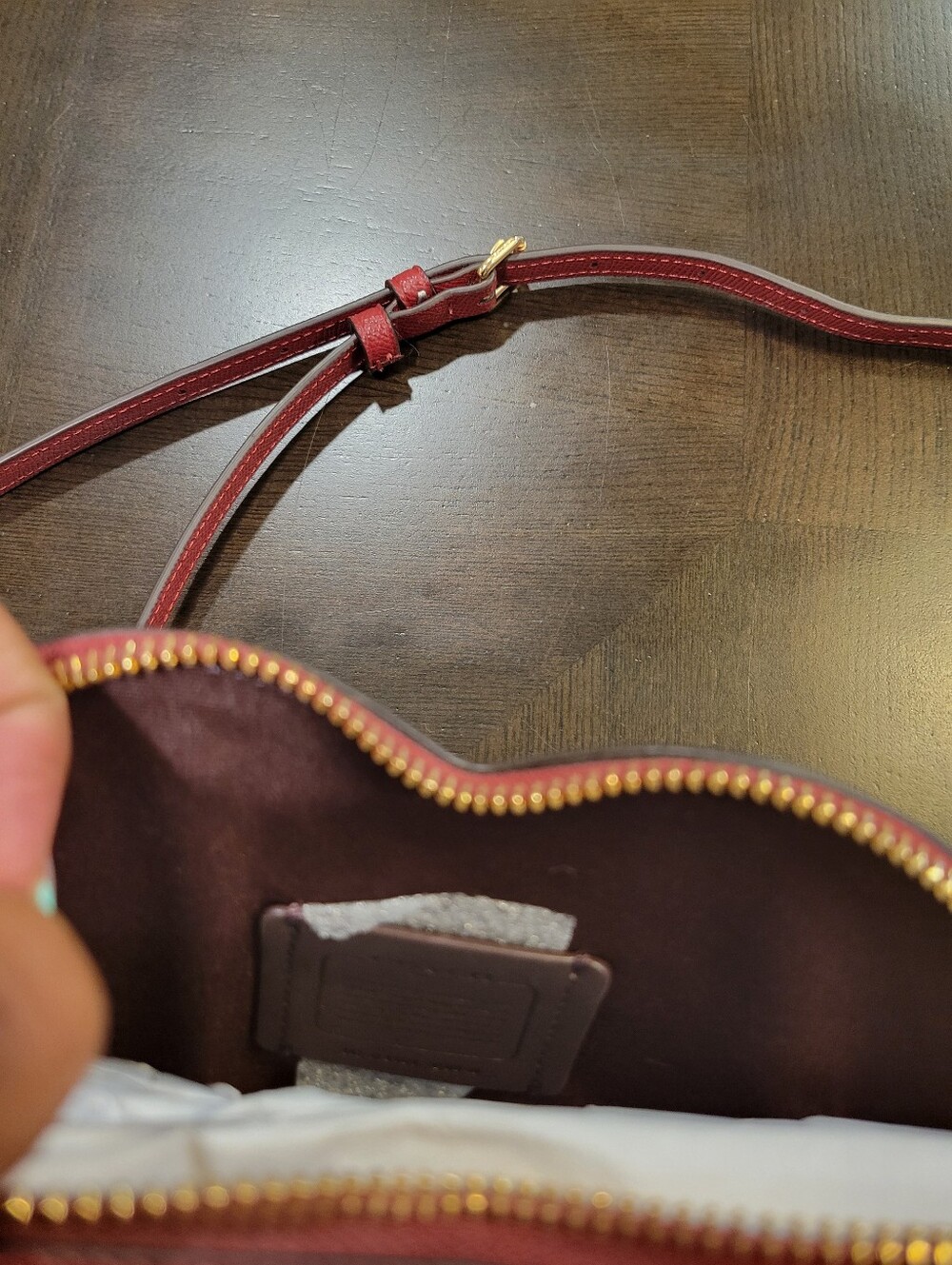 Coach Heart-Shaped Signature Canvas Mini Crossbody in Brown with Pink Accents - Picture 6 of 7
